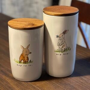NEW Rae Dunn Easter Hop To It & Hip Hop Cellar Canister with Wooden Lid 🐰